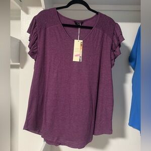 Chic Purple Ruffled Sleeve Blouse